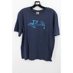 The North Face Sz M Blue Camo Front Logo On Navy Tee T-shirt